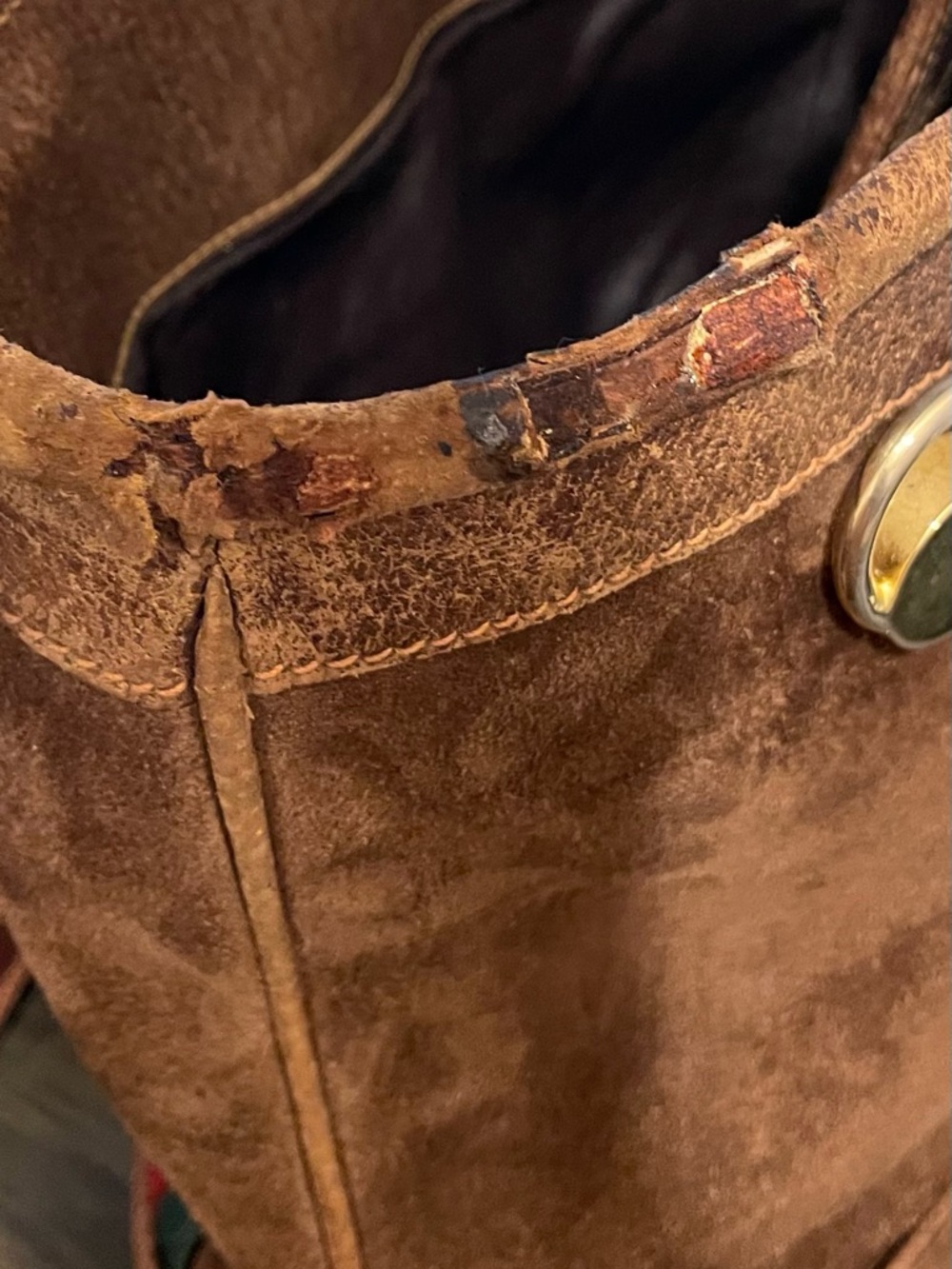 Gucci Brown Leather Interior Gold Logo - Picture 6 of 7